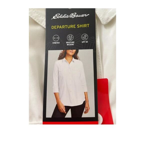 EDDIE BAUER WHITE LONG SLEEVE DEPARTURE TRAVEL SHIRT BLOUSE HIDDEN POCKET L NWT - Picture 8 of 10